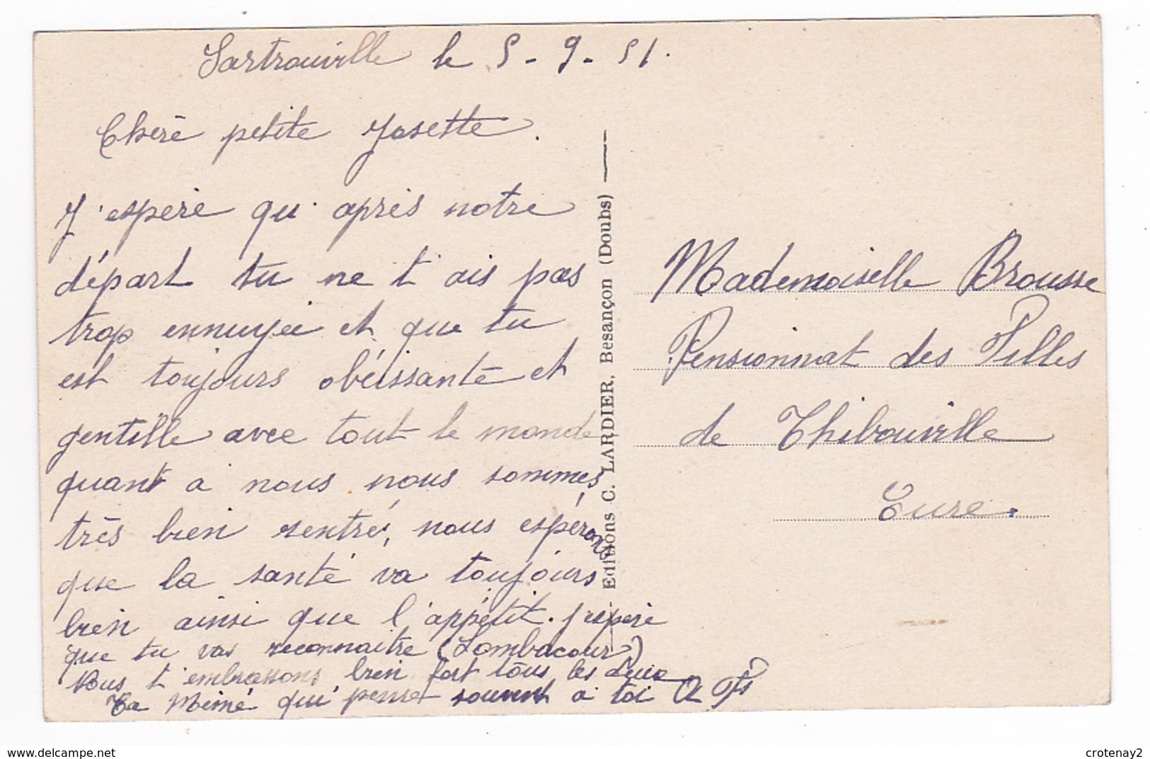 25 Sombacour Vers Pontarlier Le Calvaire écrite De Sartrouville En 1951 éditions C. Lardier Besançon VOIR DOS - Pontarlier