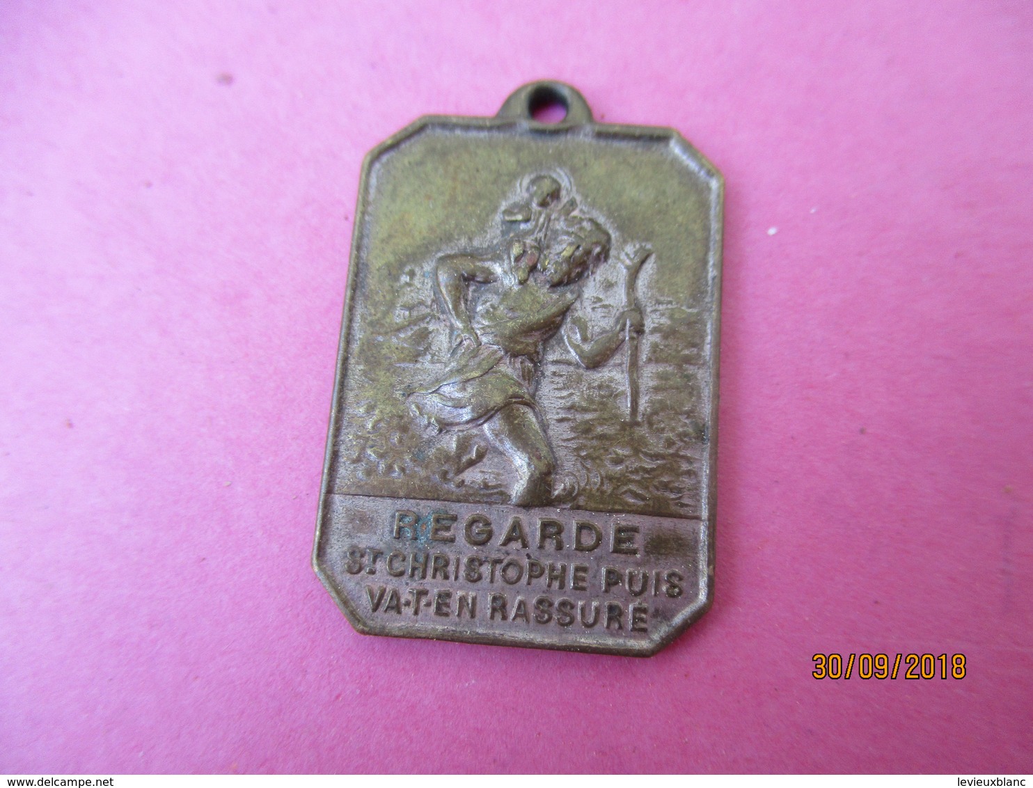 Médaille De Chaînette /Saint CHRISTOPHE/ Regarde Saint Christophe Puis Va-t-en Rassuré/ Vers 1900-1930     CAN781 - Godsdienst & Esoterisme
