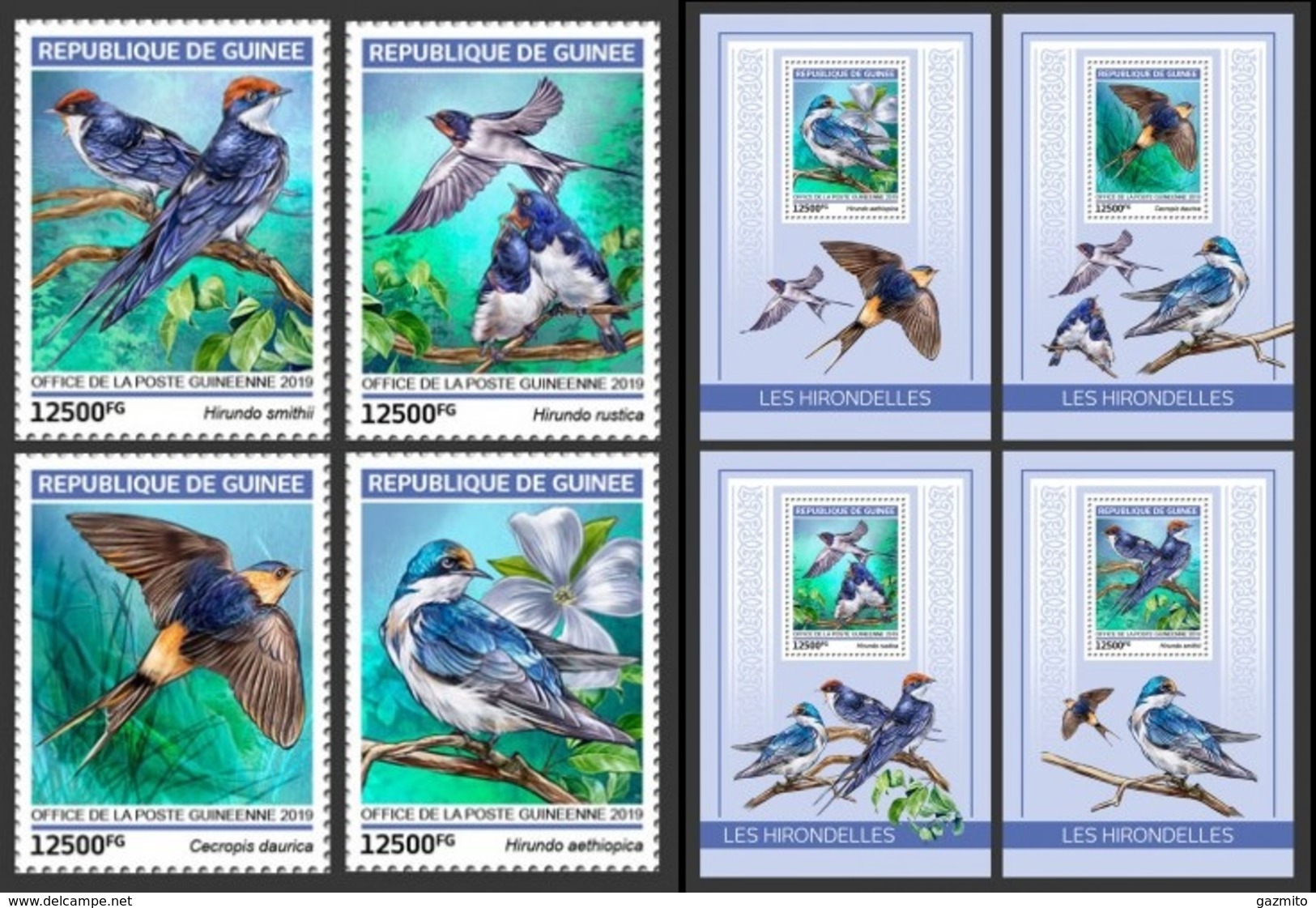 Guinea 2019, Animals, Swallows, 4val +BF - Golondrinas