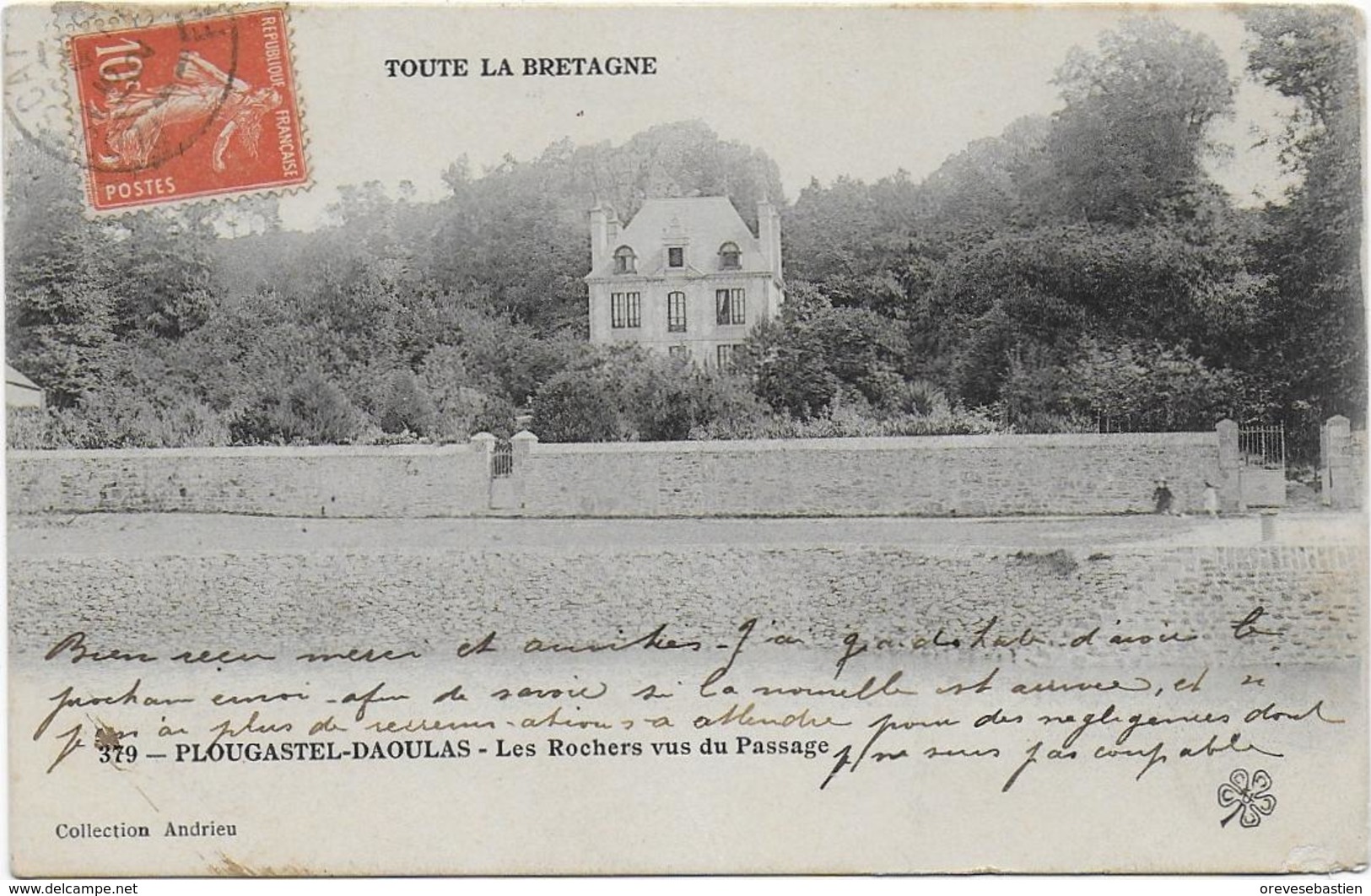 CPA - PLOUGASTEL DAOULAS - LES ROCHERS VUS DU PASSAGE - N°379 - 1908 - Plougastel-Daoulas