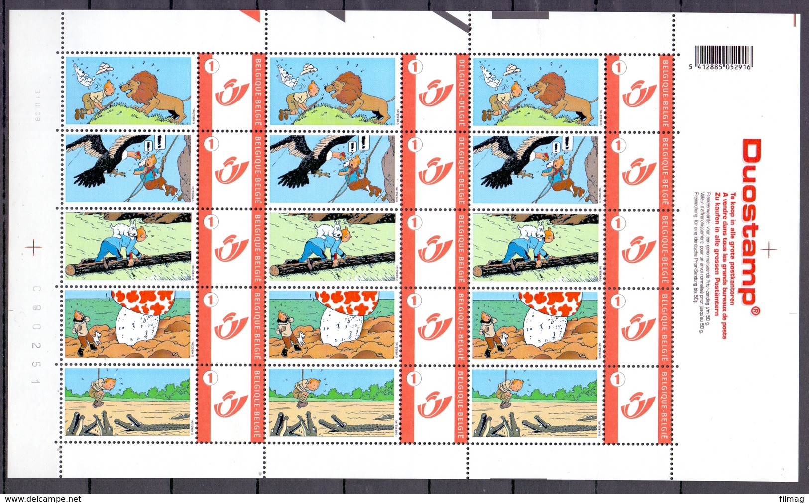 A266 KUIFJE TINTIN DUOSTAMPS Volledig Vel POSTFRIS** 2008 - Bandes Dessinées