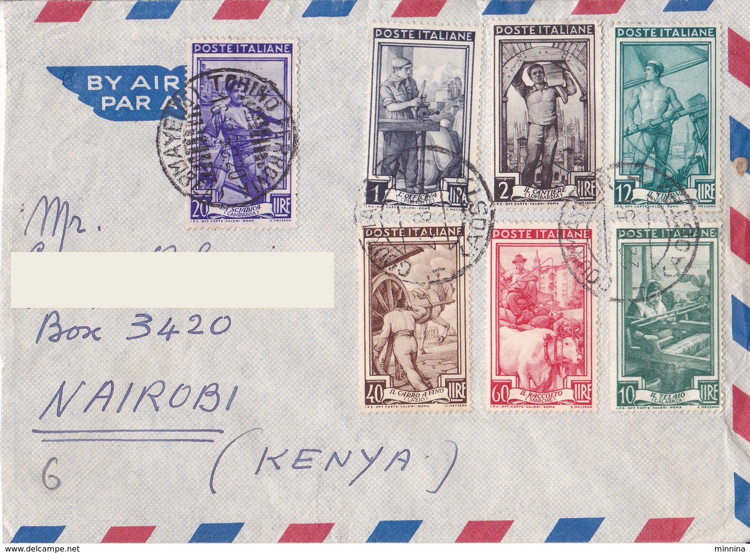 Aerogramma Diretto In Kenia Da Torino - 1951- Italia Lavoro - 1946-60: Storia Postale