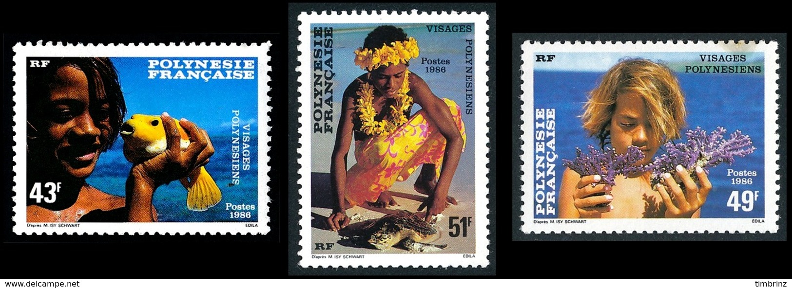 POLYNESIE 1986 - Yv. 249 250 251 **   Faciale= 1,20 EUR - Polynésiens Et Faune Marine (3 Val.)  ..Réf.POL23947 - Neufs