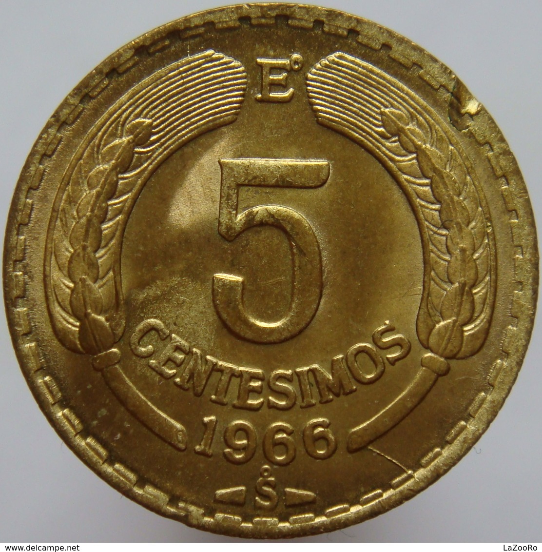 LaZooRo: Chile 5 Centesimos 1966 UNC Die Crack, Error - Chile