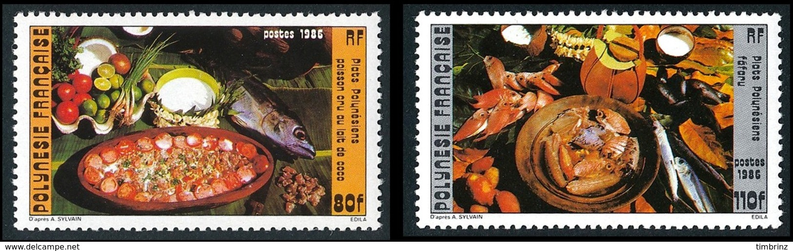 POLYNESIE 1986 - Yv. 261 Et 262 **   Faciale= 1,60 EUR - Plats Polyn. Poisson Et Fafaru (2 Val.)  ..Réf.POL23952 - Neufs