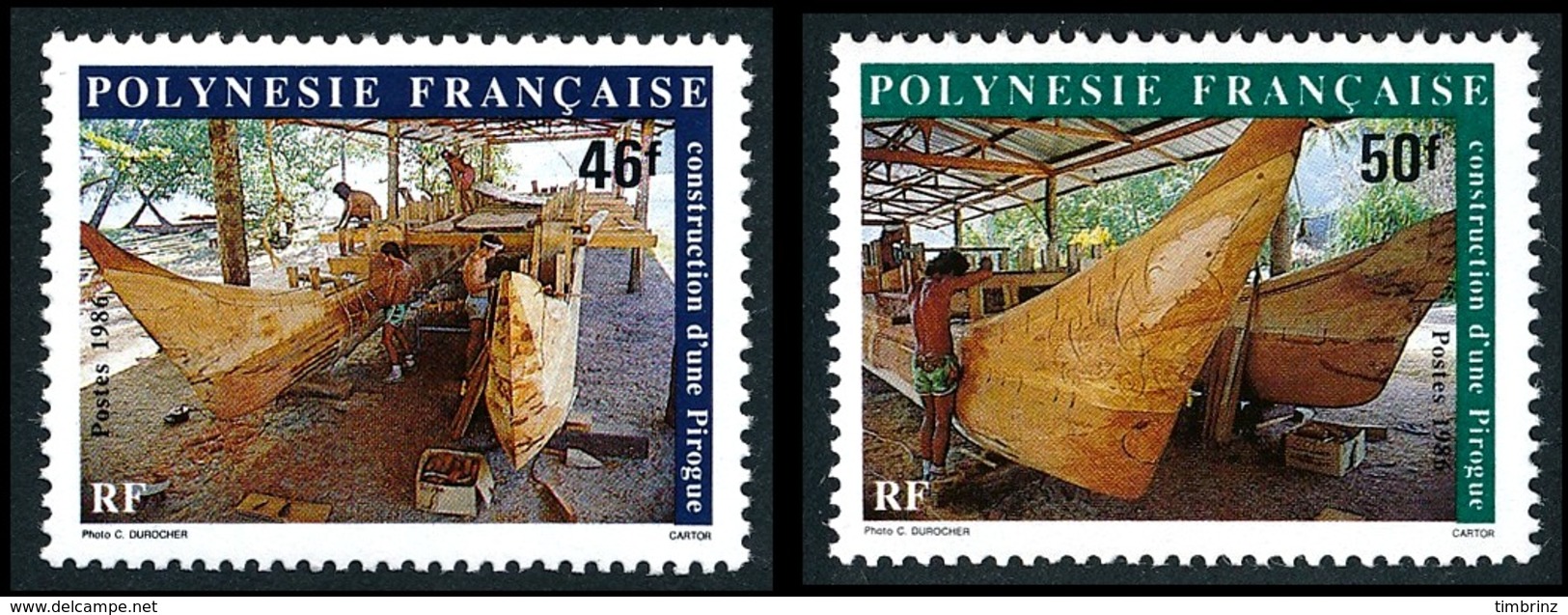 POLYNESIE 1986 - Yv. 266 Et 267 ** SUP  Faciale= 0,81 EUR - Construction D'une Pirogue (2 Val.)  ..Réf.POL23957 - Neufs