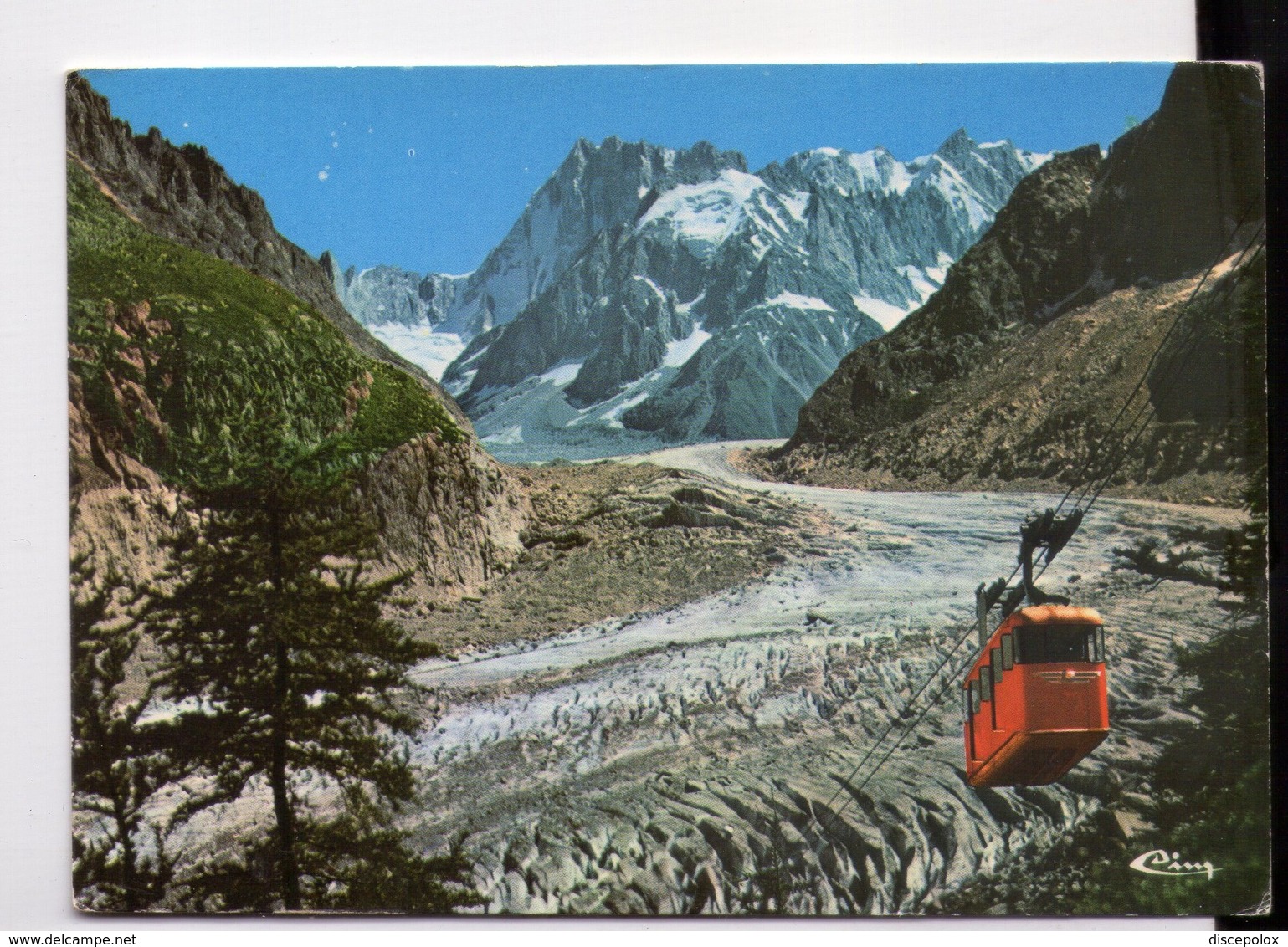 U4445 Cartolina CHAMONIX MONT BLANC - LE TELEPHERIQUE DE LA MER DE GLACE - Funiqulaire, Seilbahn, Funivia, + NICE TIMBRE - Altri & Non Classificati