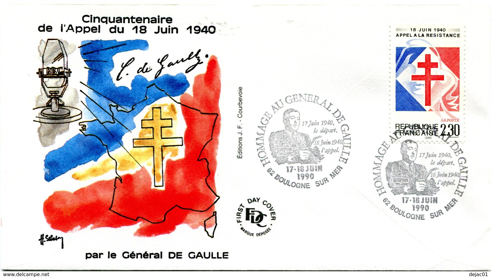 Thème Général De Gaulle - Bureau Temporaire BOULOGNE SUR MER - 17 & 18 Juin 1990 - X 1142 - De Gaulle (Général)