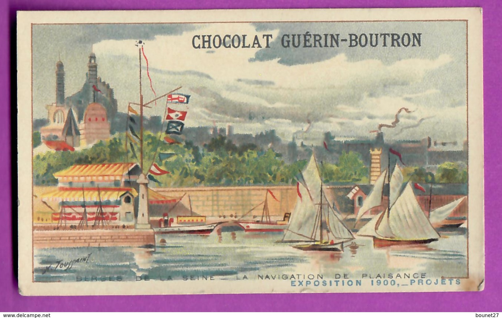 Chromo CHOCOLAT GUERIN BOUTRON - EXPOSITION PROJET 1900 Berges De La Seine La Navigation De Plaisance - Guérin-Boutron