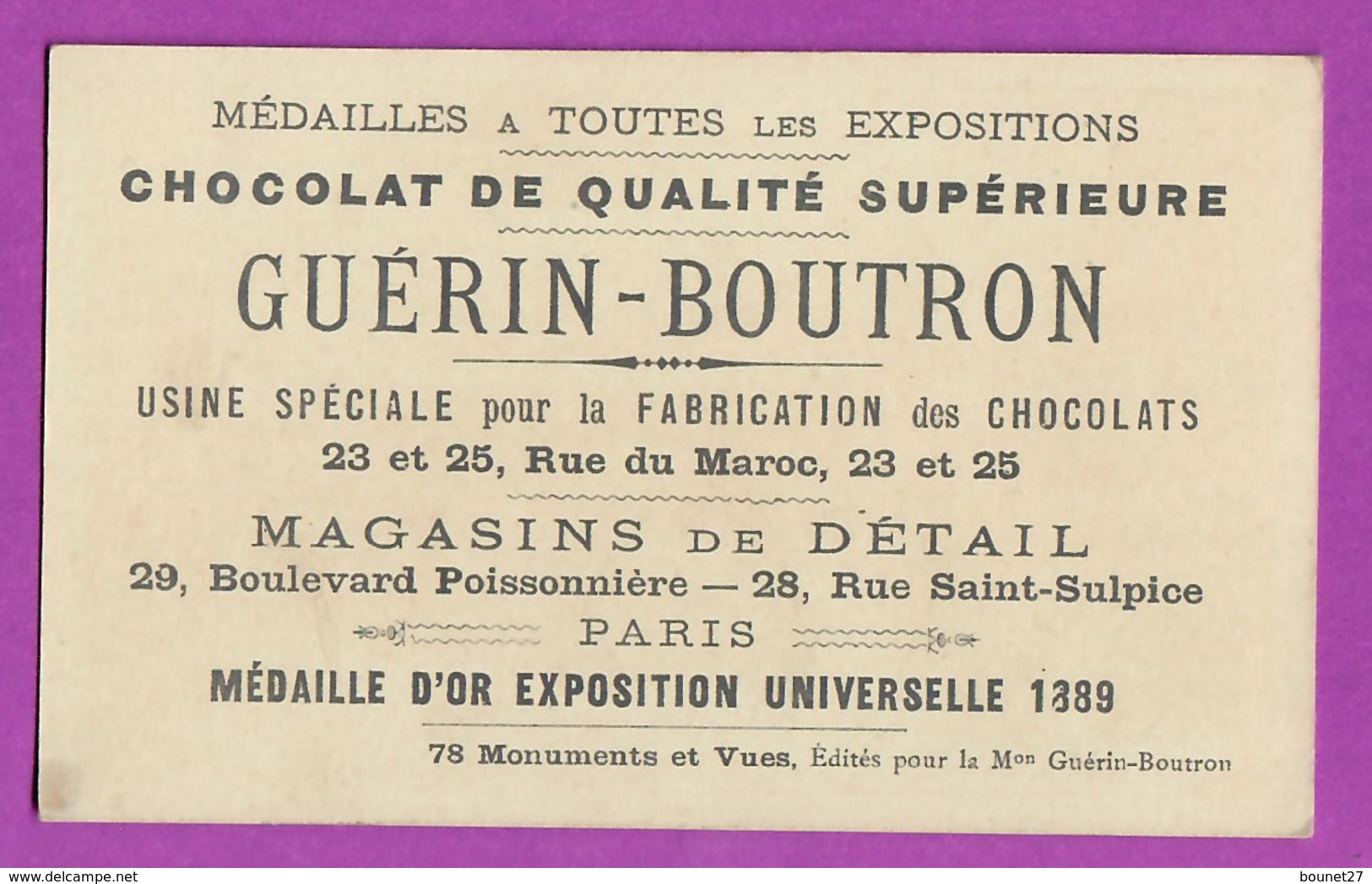 Chromo CHOCOLAT GUERIN BOUTRON - EXPOSITION PROJET 1900 Le Vieux Paris Le Grand Châtelet - Guérin-Boutron