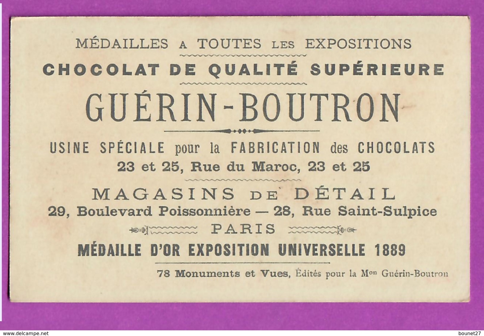 Chromo CHOCOLAT GUERIN BOUTRON - EXPOSITION PROJET 1900 Le Vieux Paris Quartier Saint Paul Et La Bastille - Guérin-Boutron
