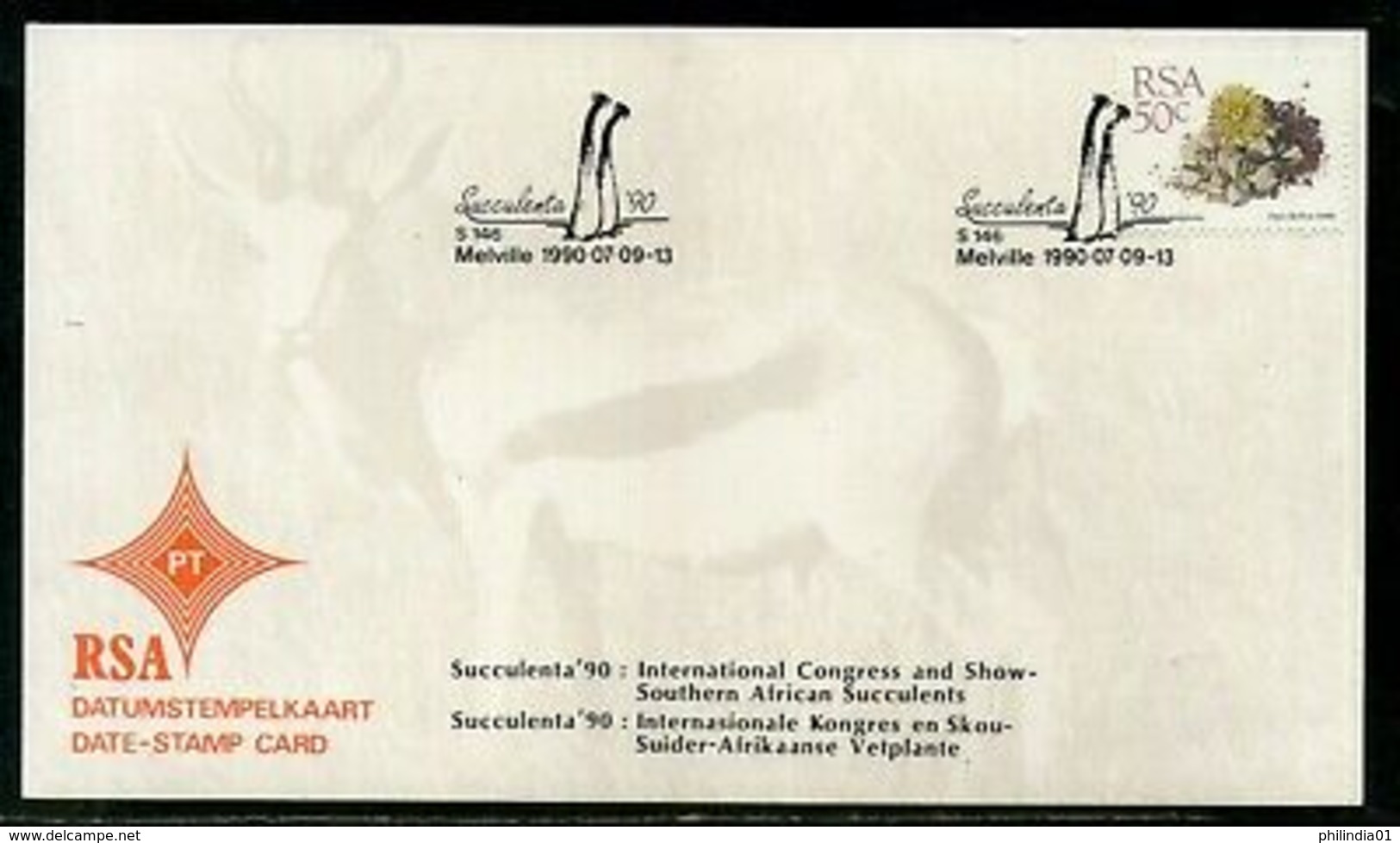 South Africa 1990 Int'al Congress Succulent Plant Flora Date Stamp Card #16532 - Trees