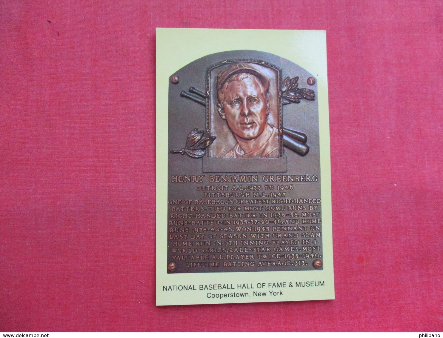 Henry Benjamin Greenberg   Hall Of Fame    Cooperstown NY  >--- Ref 3322 - Baseball