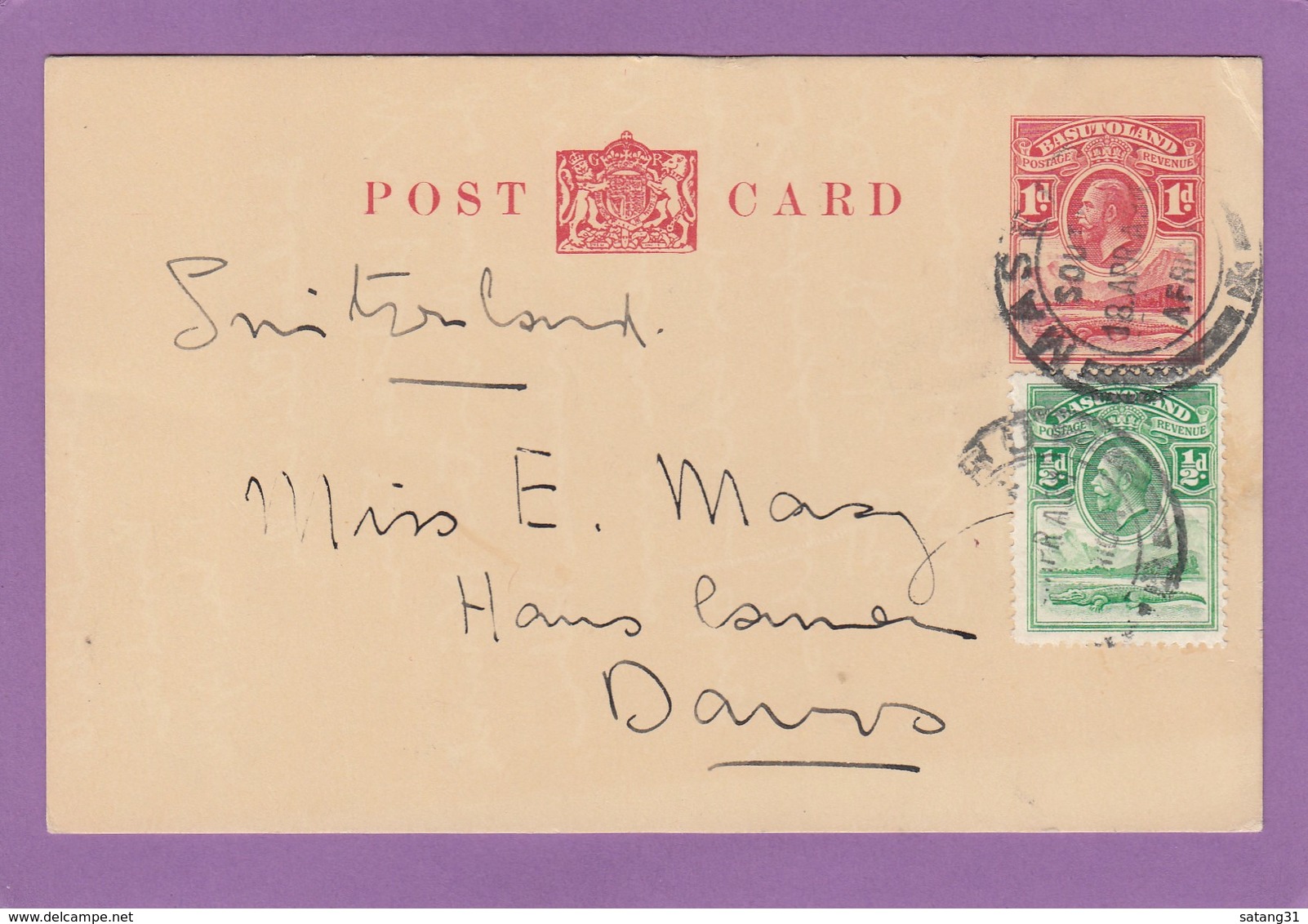 ENTIER POSTAL AVEC AFFRANCHISSEMENT COMPLEMENTAIRE POUR DAVOS. - 1933-1964 Colonie Britannique