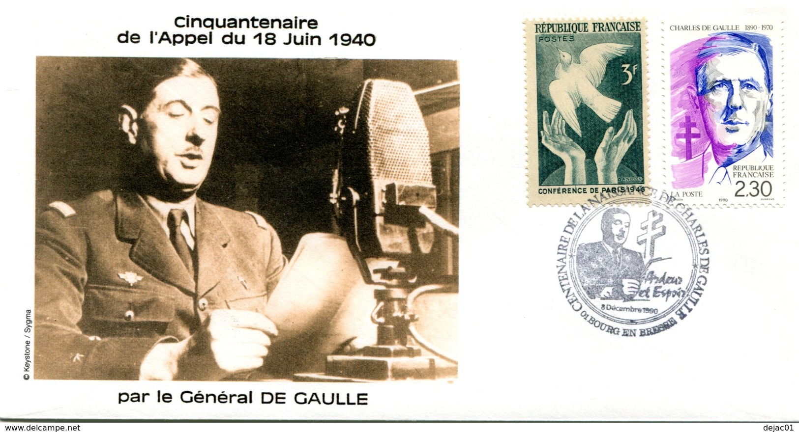 Thème Général De Gaulle - Bureau Temporaire BOURG EN BRESSE - 8 Décembre 1990 - X 1176 - De Gaulle (Generale)