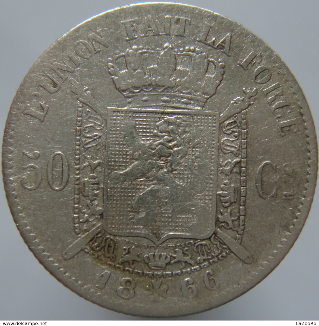 LaZooRo: Belgium 50 Centimes 1866 VF Belges - Silver - 50 Cent