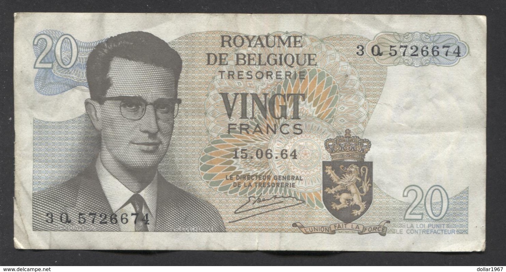 België Belgique Belgium 15 06 1964 20 Francs Atomium Baudouin. 3 Q 5226674 - 20 Francs