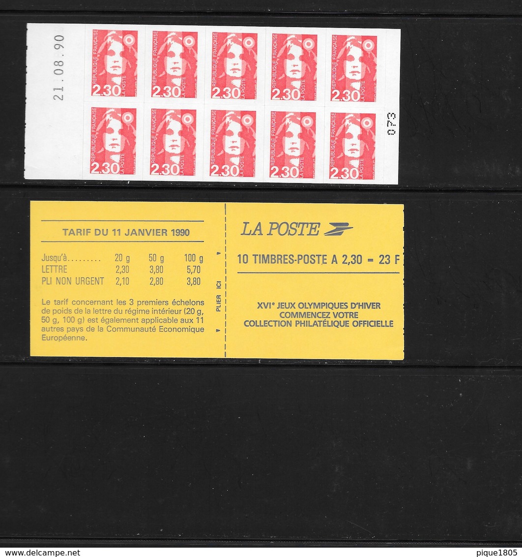 Carnet 2630-C2 Daté 21.8.91 Marianne De Briat 2,30 Rouge Jeux Olympiques - Autres & Non Classés