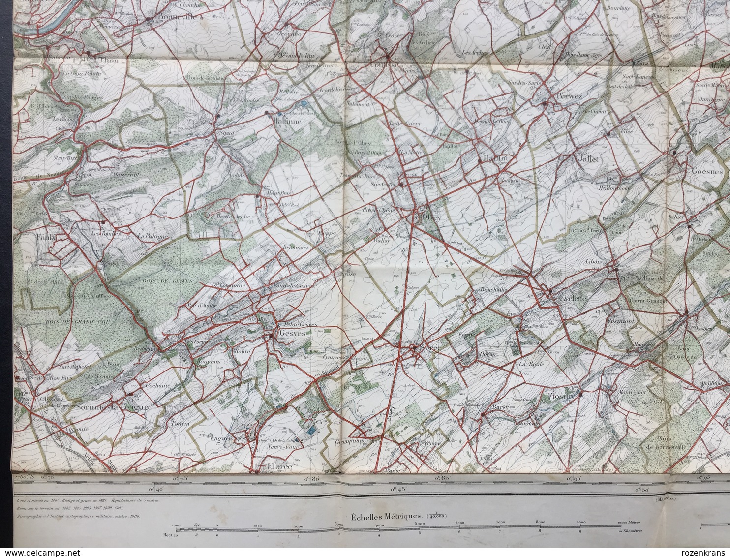 Topografische en militaire kaart STAFKAART 1906 Huy Andenne Wanze Stree Havelange Nandrin Ohey Modave Floree Gesves