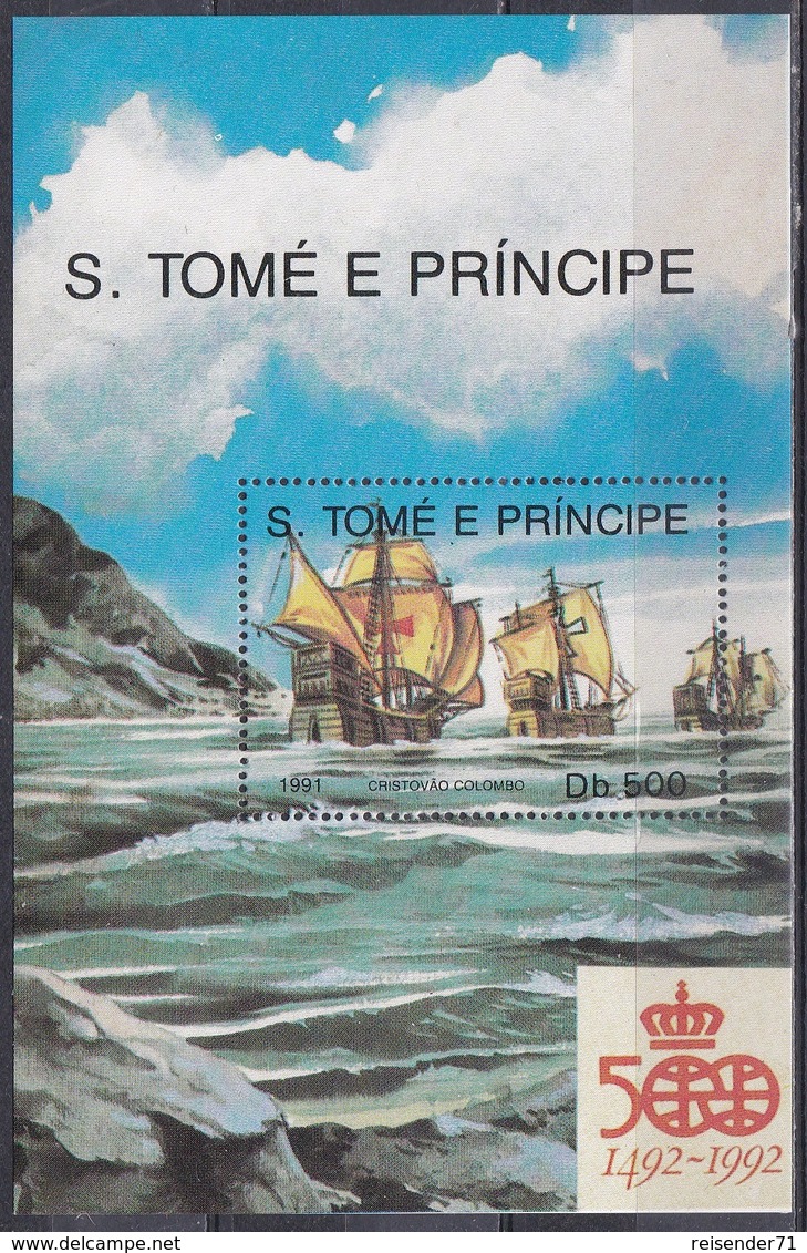 Sao Tome Und Principe 1991 Geschichte History Entdeckungen Disovery Kolumbus Columbus Schiffe Ships, Bl. 263 ** - Sao Tome Et Principe