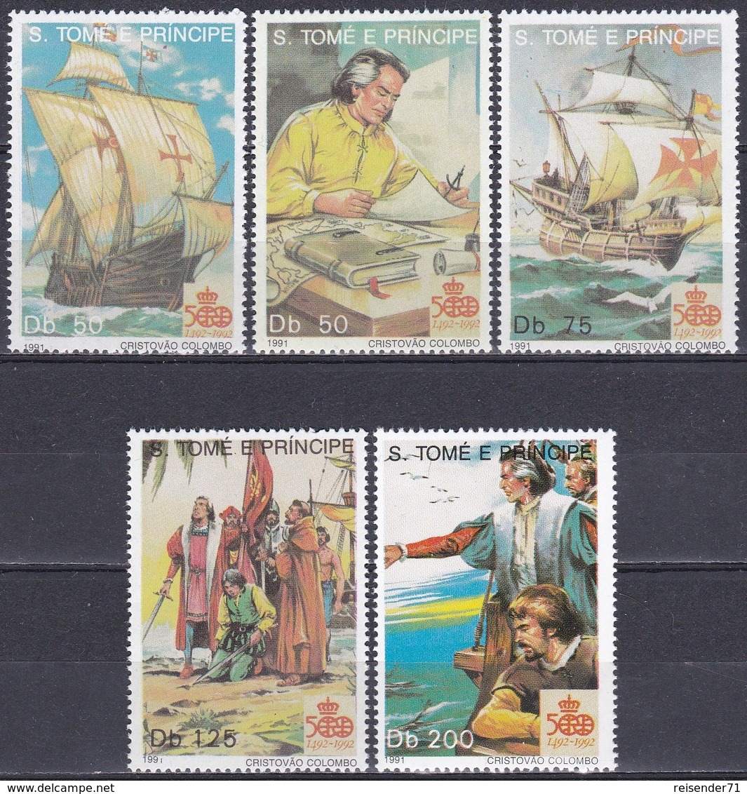 Sao Tome Und Principe 1991 Geschichte History Entdeckungen Disovery Kolumbus Columbus Schiffe Ships, Bl. 1274-9 ** - São Tomé Und Príncipe