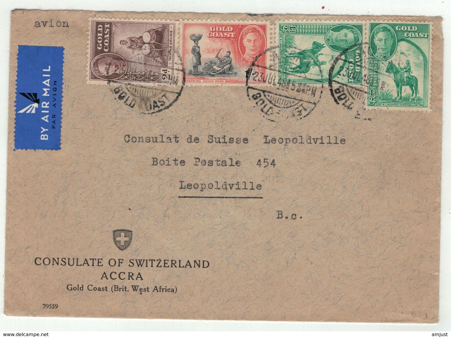 Grande-Bretagne, Ex-colonies  Gold Coast // Côte D'Or //  Lettre Pour Leopoldville - Côte D'Or (...-1957)