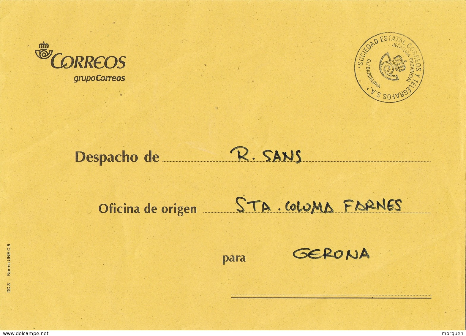 32606. Carta Franquicia Correos BARCELONA  1995 A Ofician Santa Coloma Farnes - Cartas & Documentos