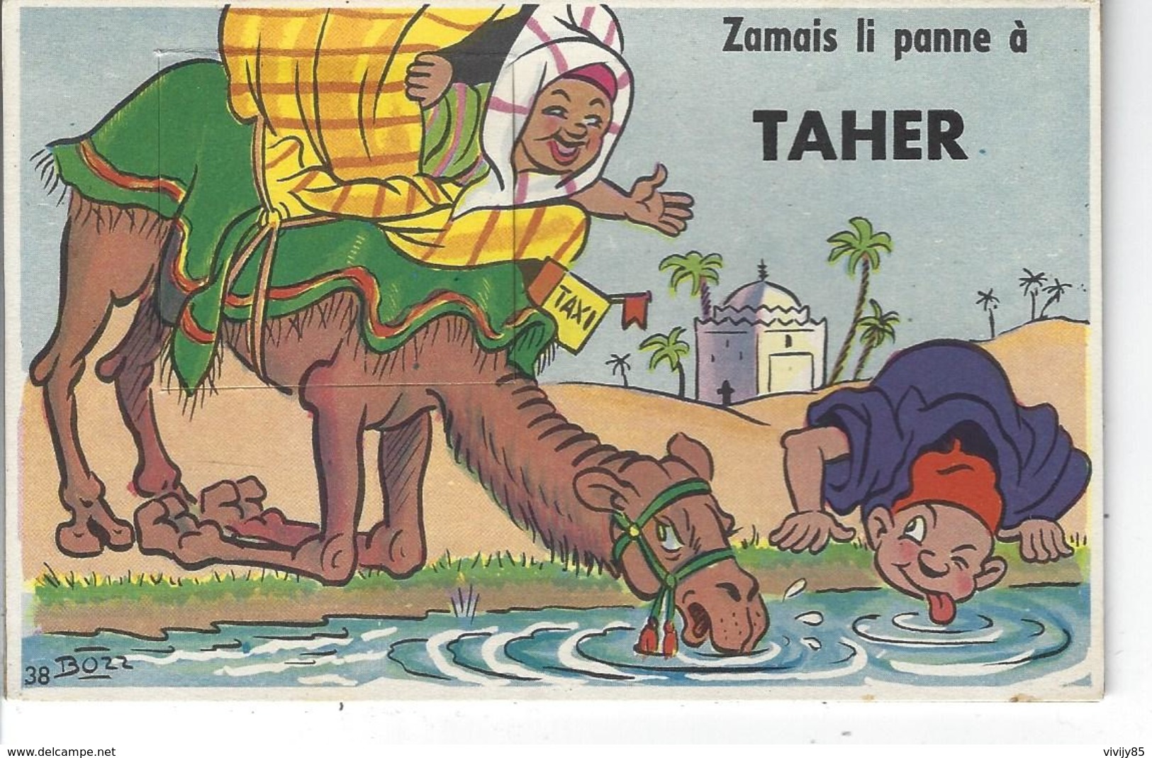 TAHER - ALGERIE - T.B. Carte à Système Complète  " Zamais Li Pense à ...." Signée Bozz - Cartoline Con Meccanismi