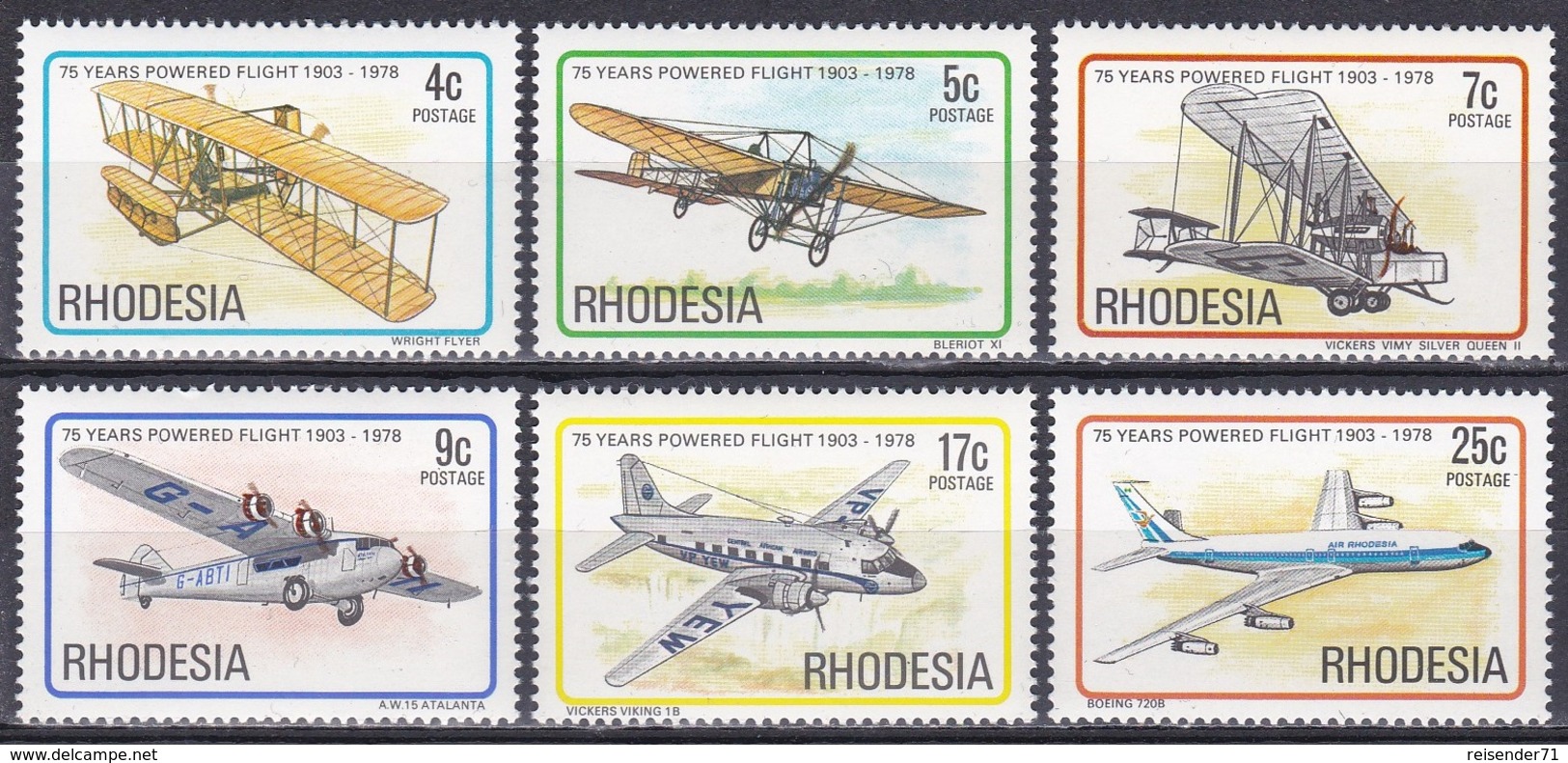 Rhodesien Rhodesia 1978 Luftfahrt Aviation Flugzeuge Aeroplanes Planes Motorflug Wright Boeing Vickers, Mi. 221-6 ** - Rhodesien (1964-1980)