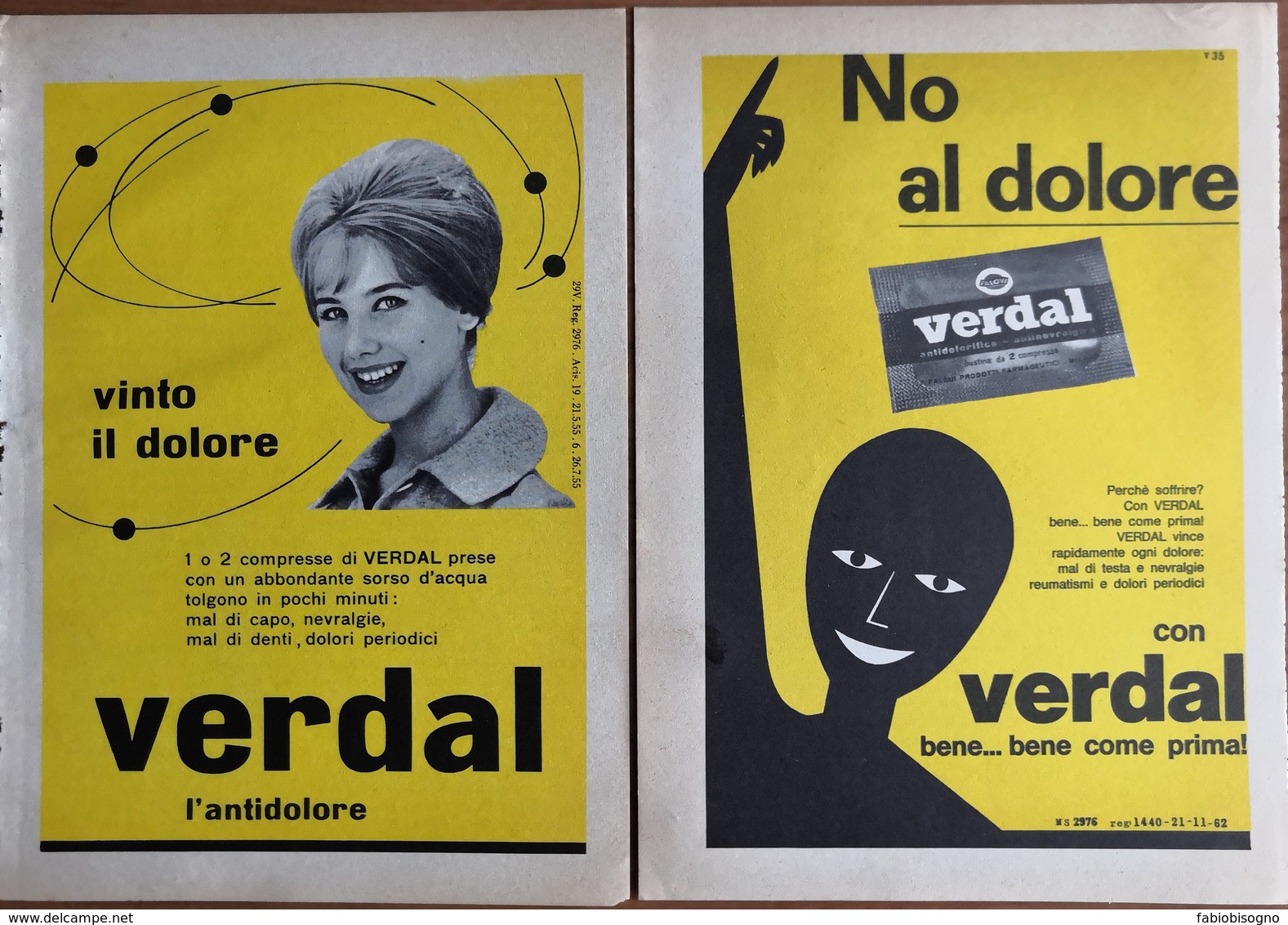 1964 - NO AL DOLORE VERSAL  - 2 Pag.  Pubblicità Cm. 13x18 - Pubblicitari