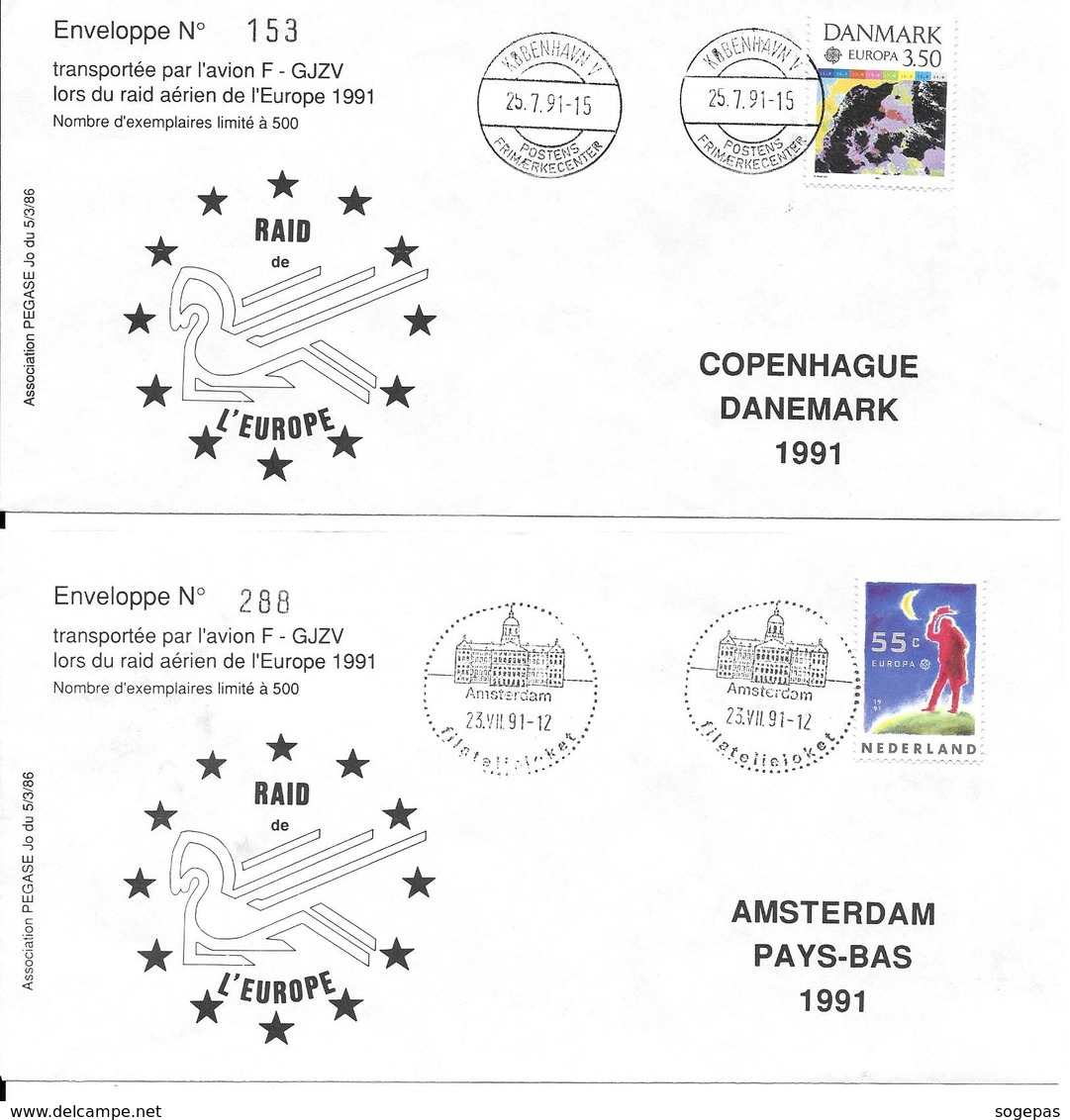 LOT DE 3 ENVELOPPES RAID DE L'EUROPE 1991 PAYS-BAS - DANEMARK - FRANCE - Autres - Europe