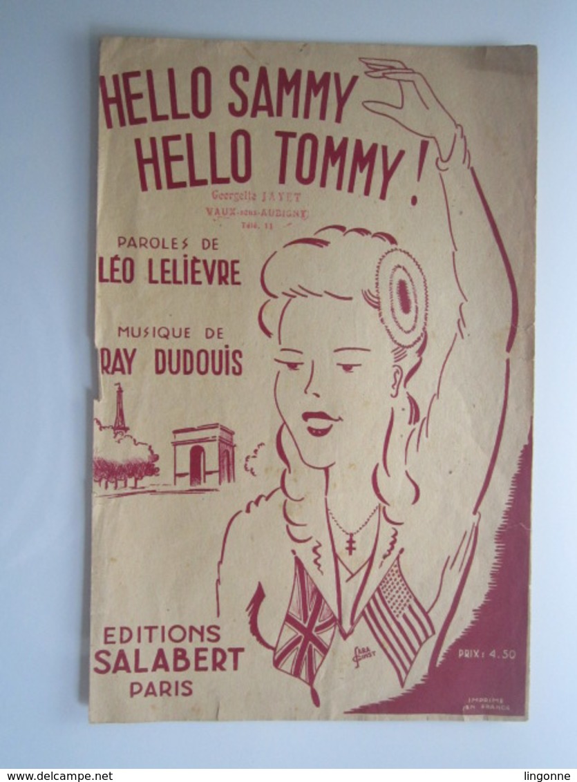 VAUX Sous AUBIGNY Georgette JAYET PARTITION HELLO SAMMY HELLO TOMMY RAY DUDOUIS EDITION SALABERT  17,5 X 27,5 Cm Env - Autres & Non Classés