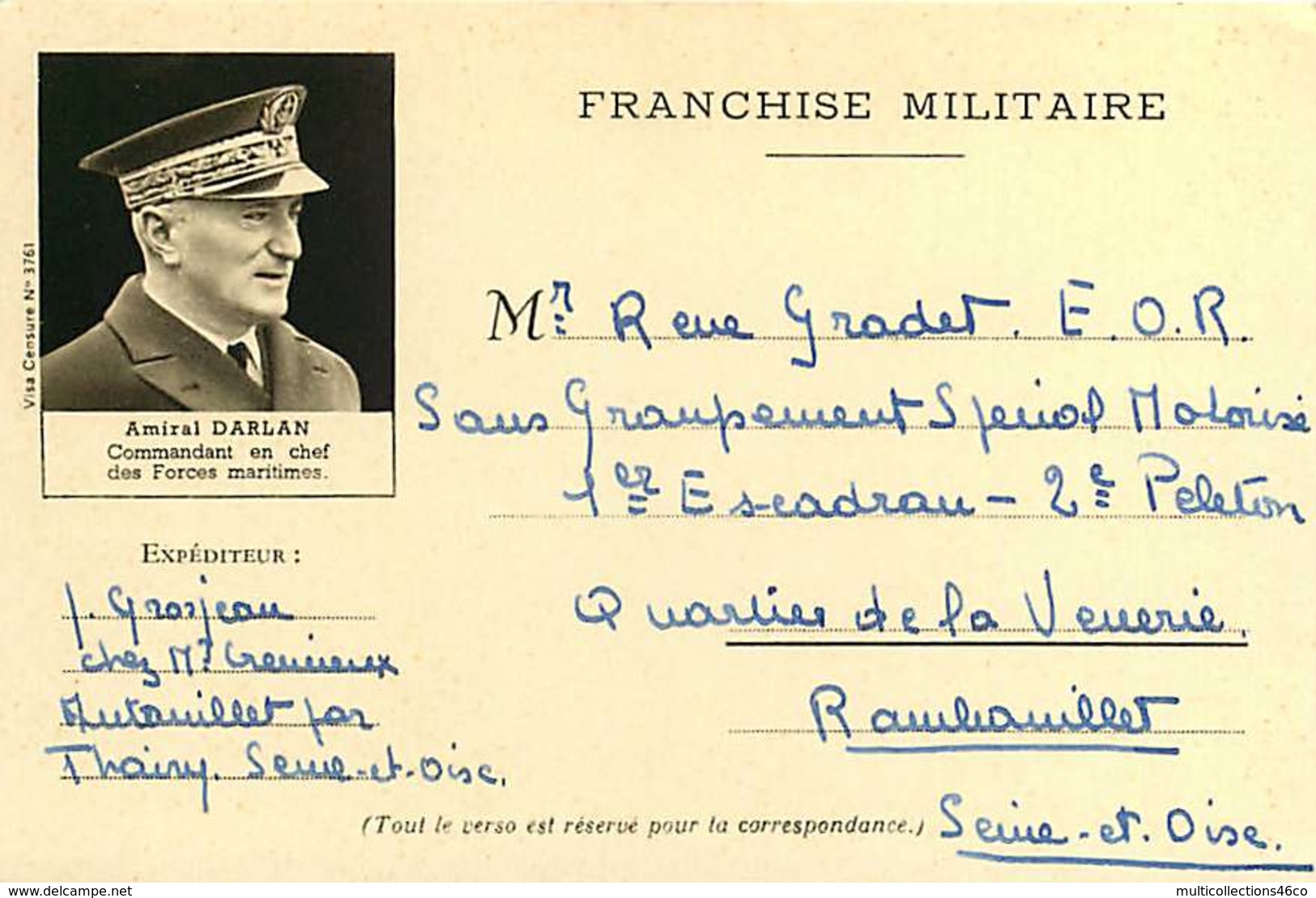 040519D - MILITARIA GUERRE 1939 45 FM Illustration Amiral DARLAN Forces Maritimes - Lettres & Documents