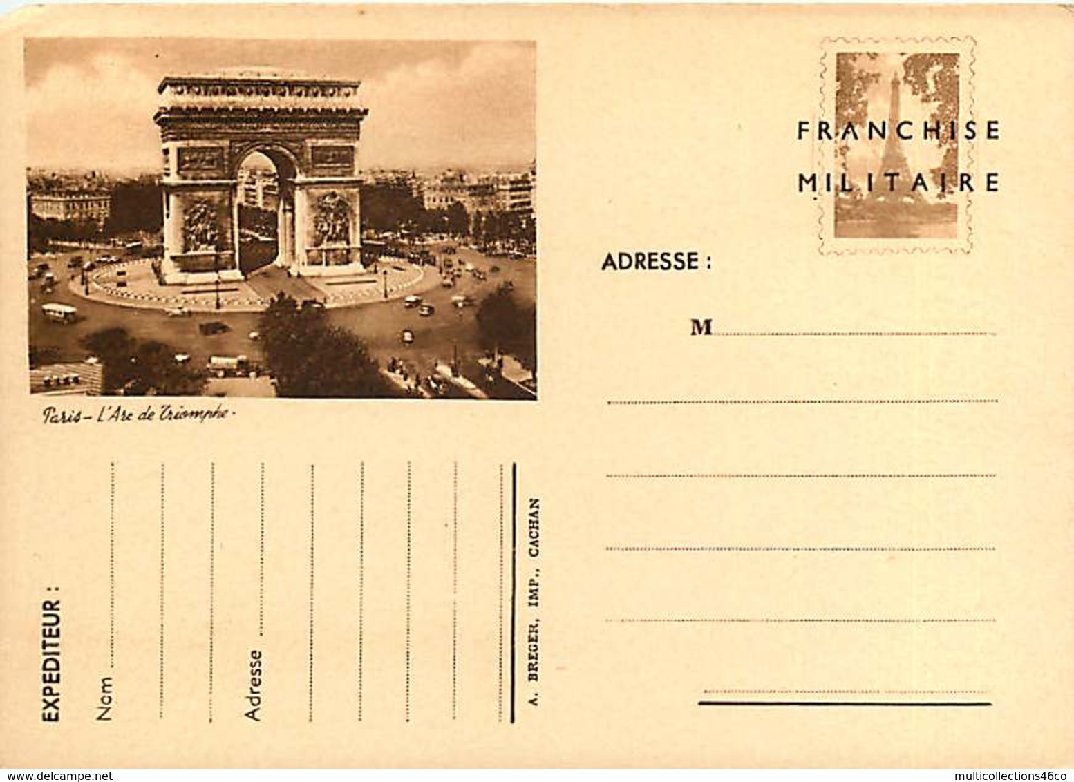 040519D - MILITARIA GUERRE 1939 45 FM Illustration Paris L'Arc De Triomphe Tour Eiffel - Lettres & Documents