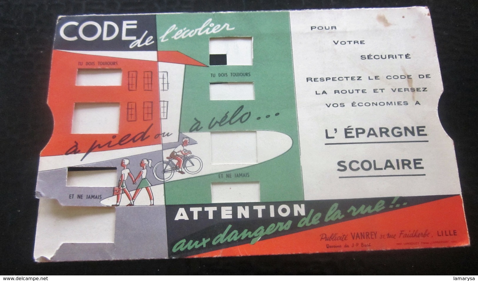 1950 CODE DE L’ÉCOLIER à TIRETTE Transport Voiture Automobile-Pieds-Vélo-Signaux Immatriculation CAISSE ÉPARGNE TOULON - Voitures