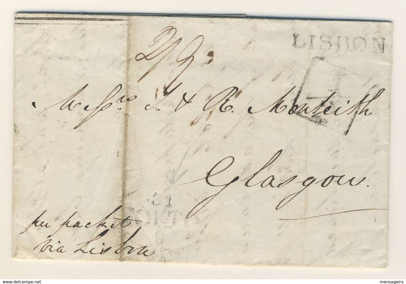 (C02) - PORTUGAL - LETTRE CARTA LETTER - PORTO => GLASGOW VIA BRITISH P.O. LISBON 1826 - ...-1853 Préphilatélie