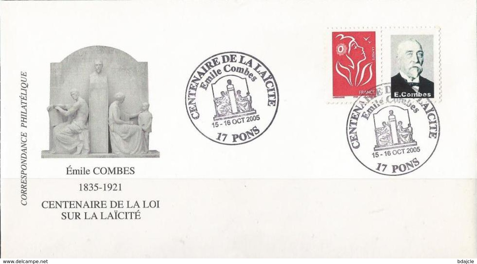 Enveloppe Complète - Centenaire De La Laïcité - Émile Combes 15&16 Oct. 2005 - Pons Charente Maritime - 1961-....
