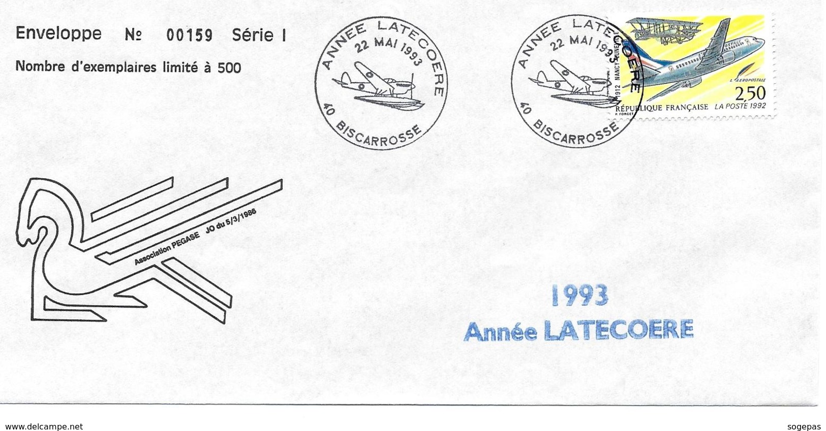 ENVELOPPE N°159 /500 FRANCE 1993 ANNÉE LATECOERE Créateur De La Ligne AÉROPOSTALE - Poste