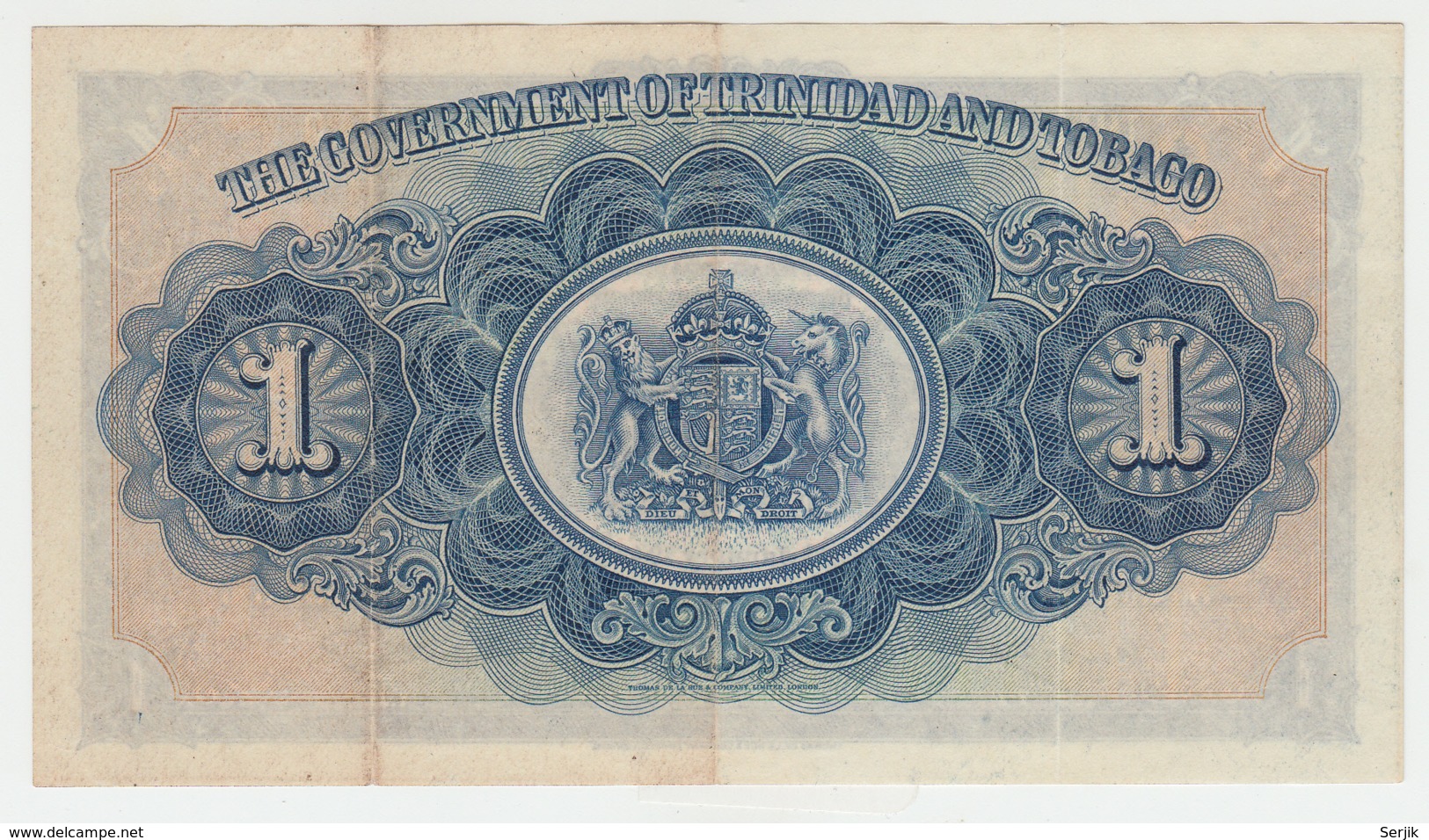 Trinidad & Tobago 1 Dollar 1943 VF+ CRISP Banknote Pick 5c 5 C - Trinidad & Tobago