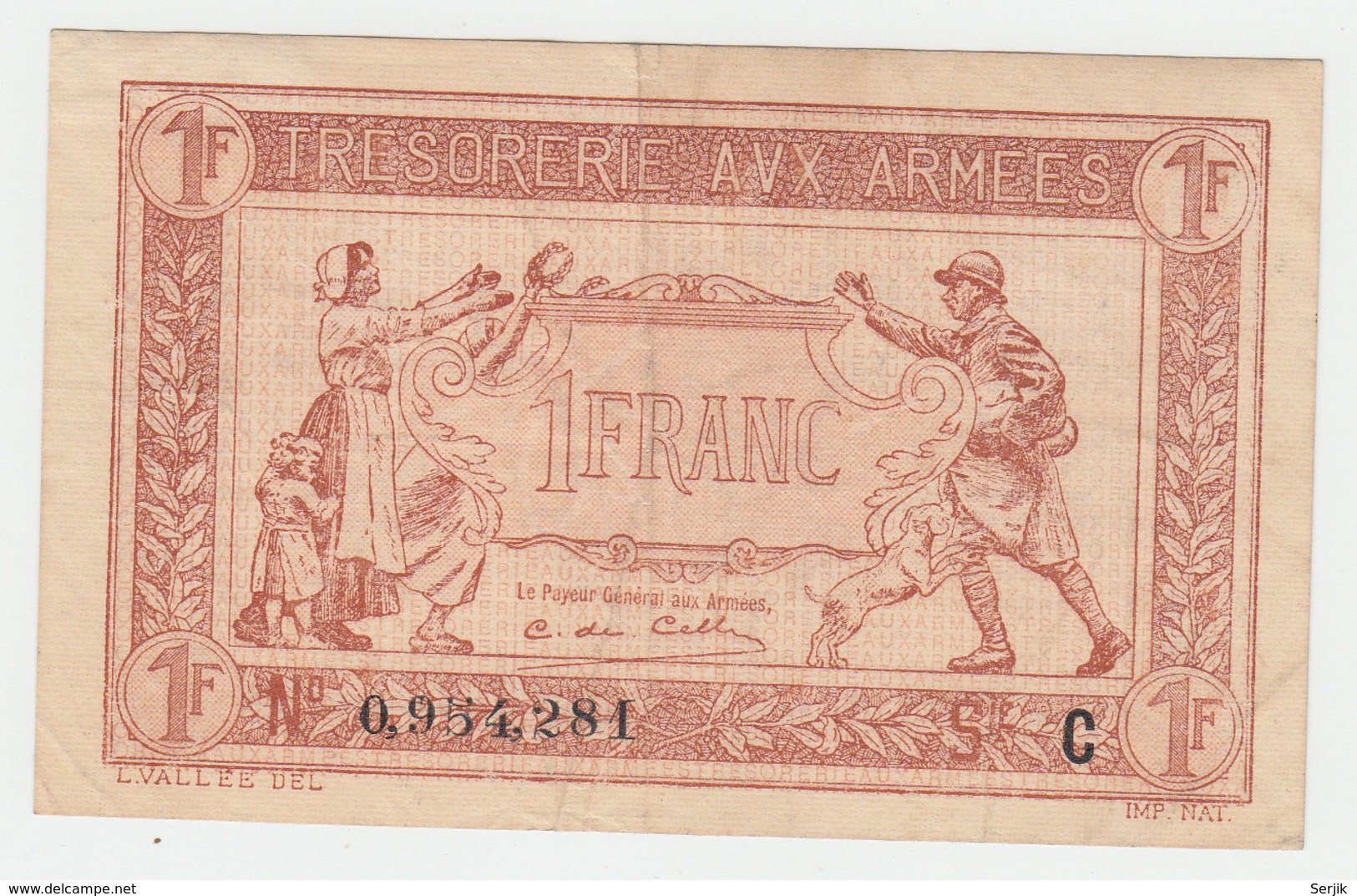 FRANCE 1 FRANC TRESORERIE AUX ARMEES 1917 VF+ Pick M2 - 1917-1919 Trésorerie Aux Armées