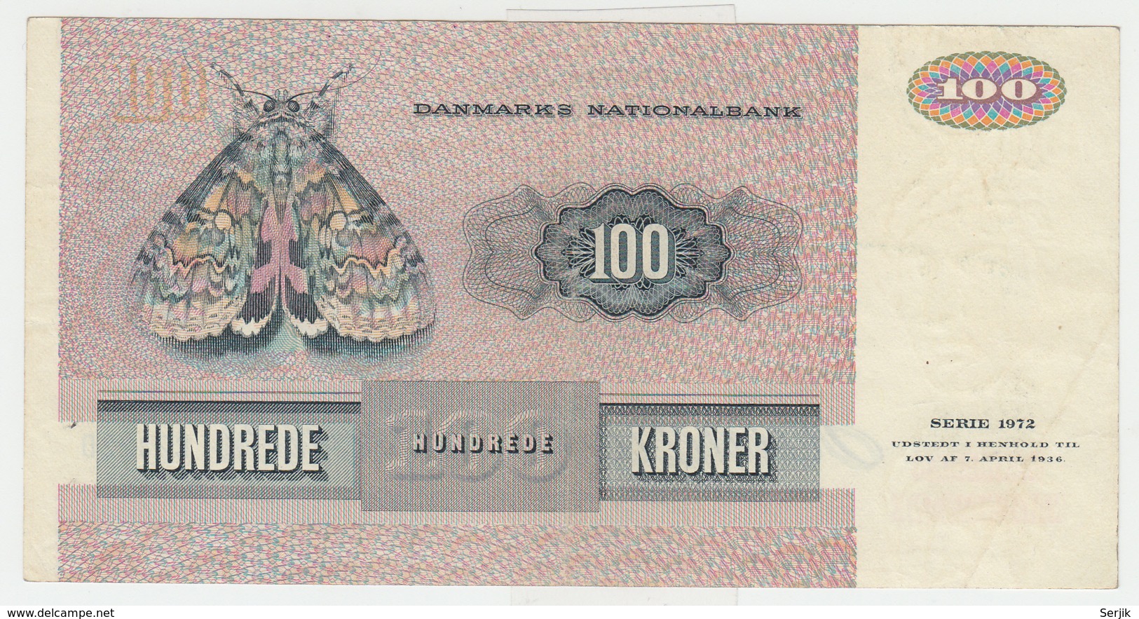 Denmark 100 Kroner 1972 VF++ Pick 51d  51 D - Denmark