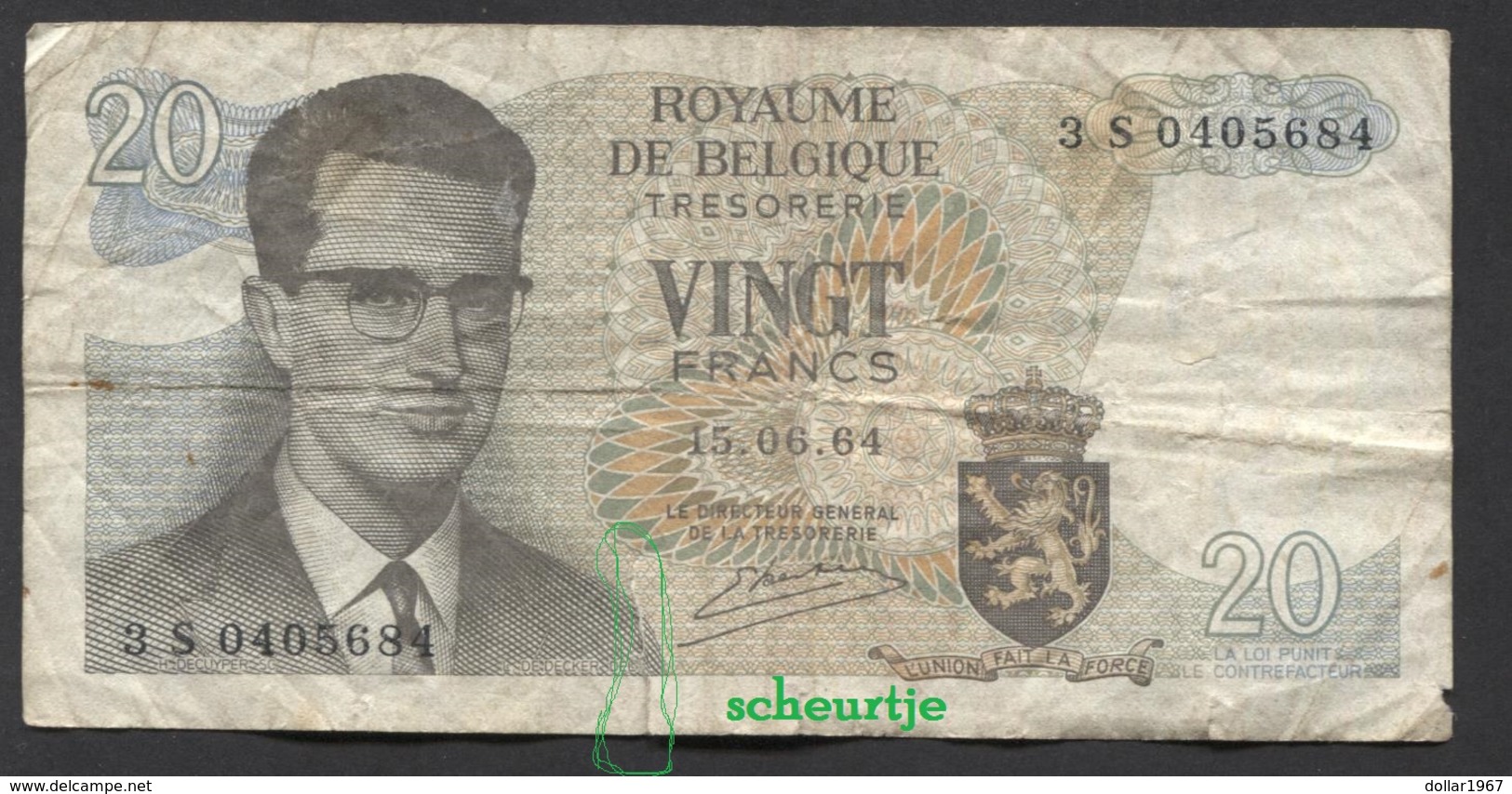België Belgique Belgium 15 06 1964 -  20 Francs Atomium Baudouin. 3 S 0405684 - 20 Francos