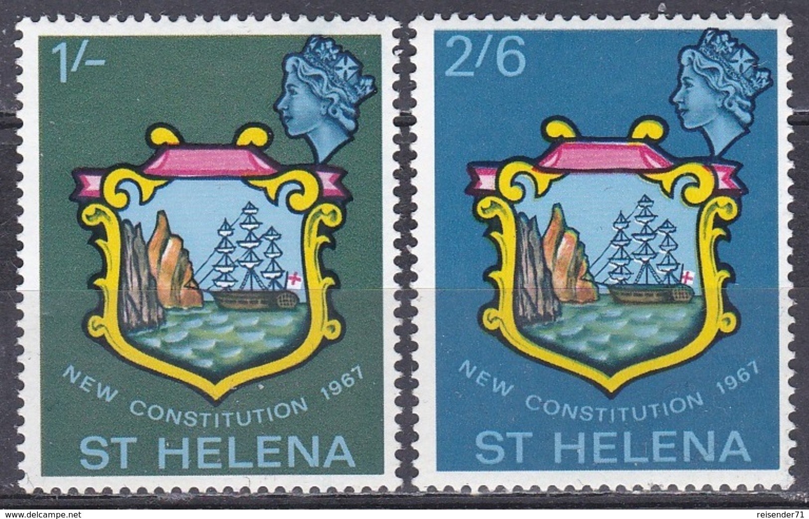 St. Helena 1967 Staatswesen Verfassung Constitution Wappen Coat Of Arms Schiffe Ships Felsen Rocks, Mi. 182-3 ** - St. Helena