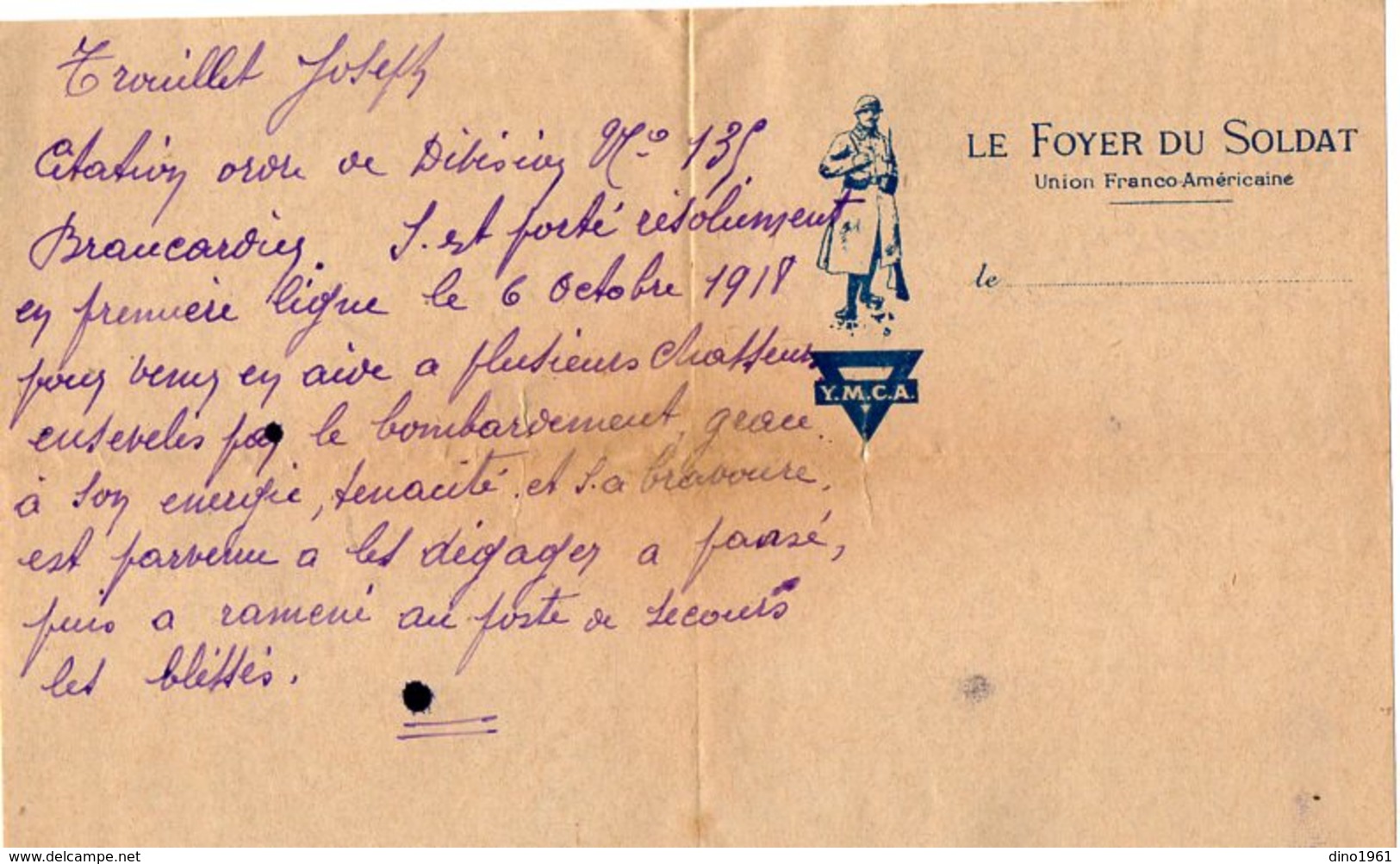 VP14.904 - MILITARIA - Guerre 14 / 18 - Citation Militaire Concernant Le Soldat Joseph TROUILLET - Documents