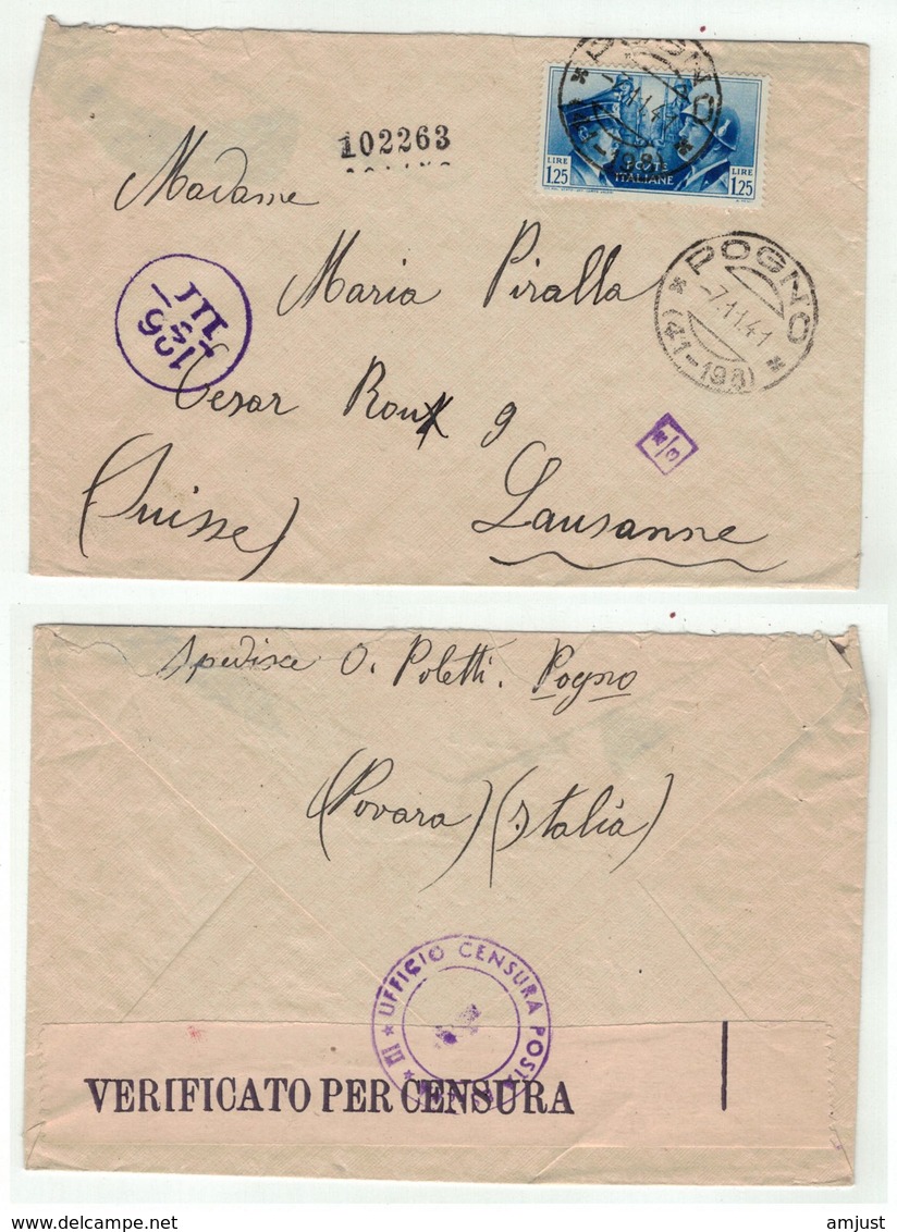 Italie// 1941 // Lettre Censurée Pour Lausanne - Marcophilie