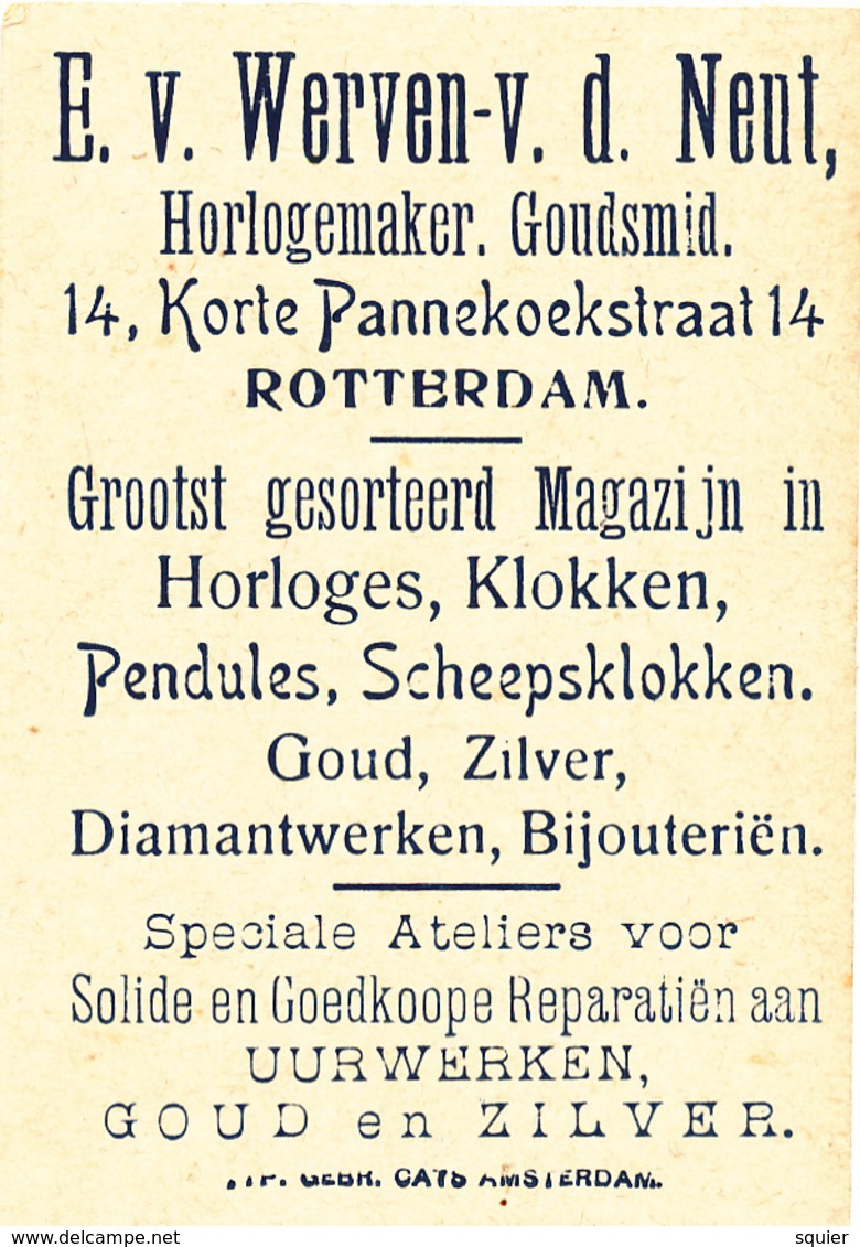 Early Advertisement Card,  Charming Girl, Werven-v.d.Neut, Rotterdam, Horloges, Klokken - Andere & Zonder Classificatie