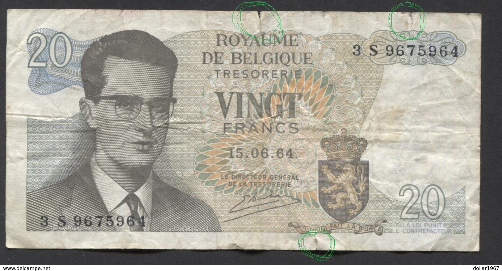 België Belgique Belgium 15 06 1964 -  20 Francs Atomium Baudouin. 3 S 9675964 - 20 Franchi