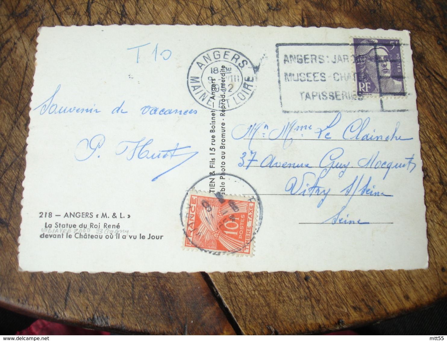 Lettre Taxee Tilbre Gerbe Gerbes 10 F Sur Lettre  Affranchie Marianne Gandon 5 F Violet - 1859-1959 Lettres & Documents