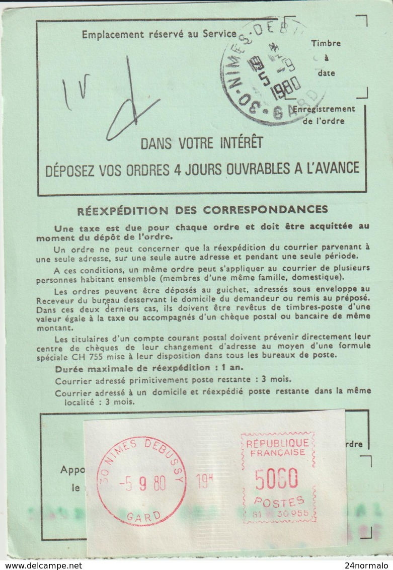 Ordre De Réexpédition Définitif O. étiquette Seule Nîmes -> St Rémy Les Chevreuses - 1961-....