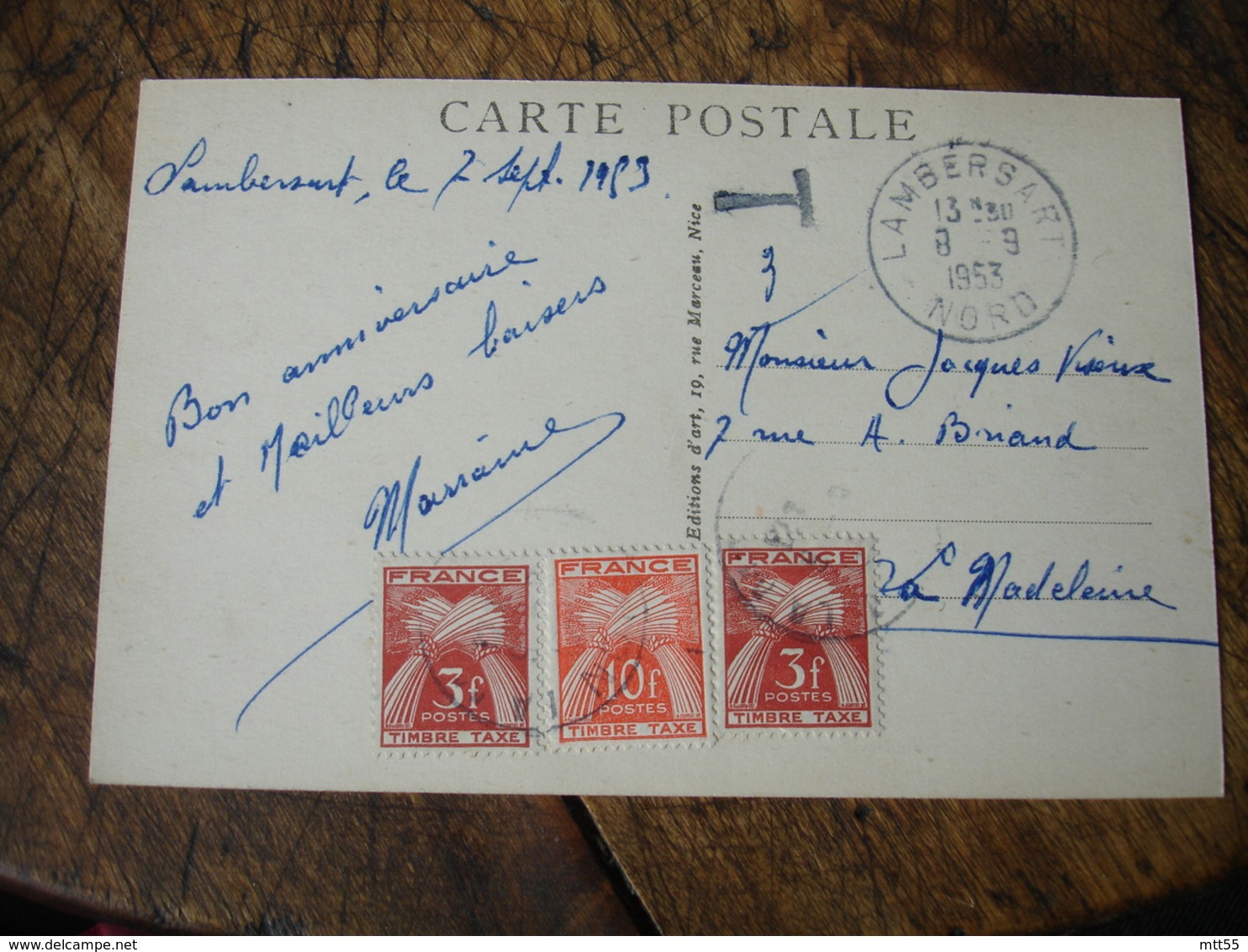 Lettre Taxee 3 Timbre Gerbe Gerbes 3 F Et 10 F - 1859-1959 Lettres & Documents